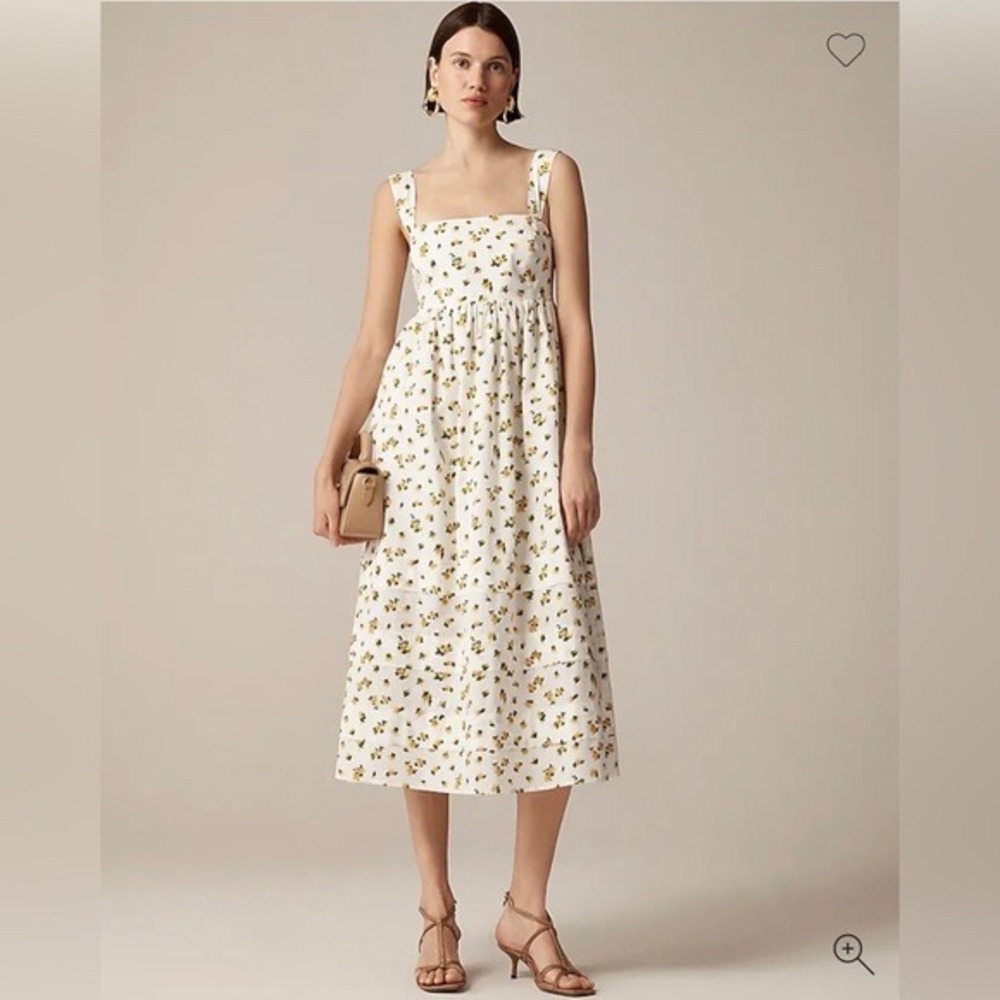 J.Crew Womens Yellow Rose Floral Cotton Midi Dress White Size 4 Smocked Back